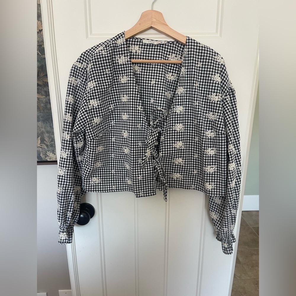 Lush Embroidered Gingham Blend Top